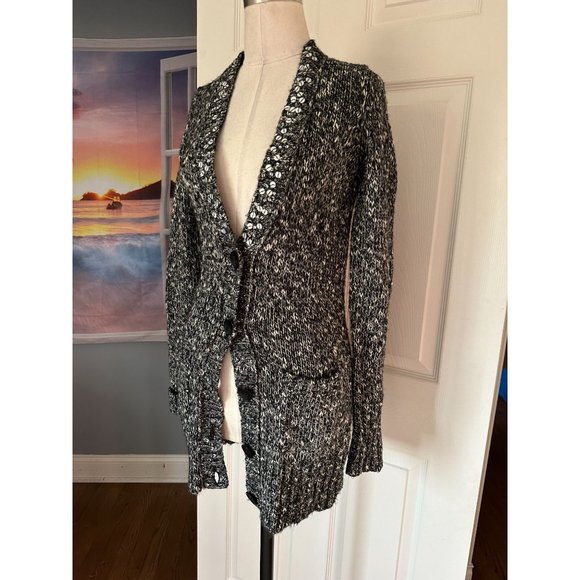 Mudd black and white with sequin button cardigan with pockets Med - Picture 2 of 3